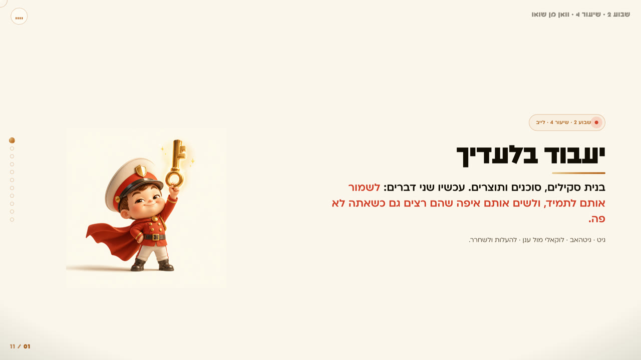 שיעור מתוך הקורס — יעבוד בלעדיך